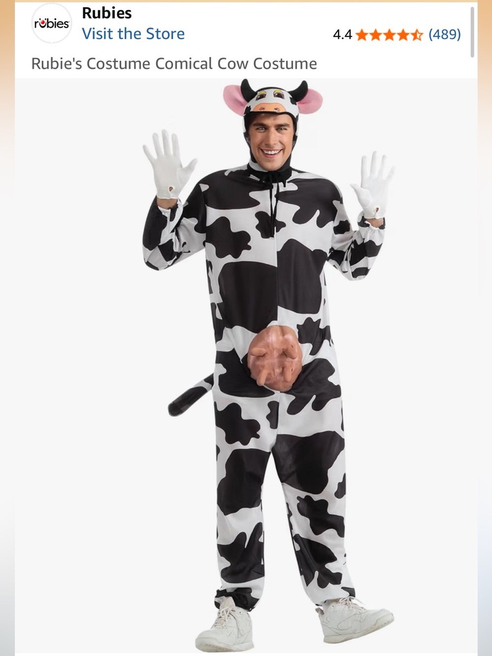Rubie's Adult  Black and White Comical Cow Jumpsuit Costume. Like new retails$50
